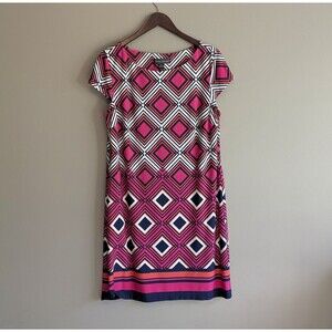 Jessica Howard Size Large Red Dress Womens Sleeveless Stretch Multi Color Blue